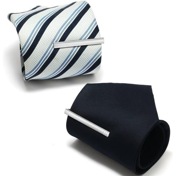 Mens Silver Tie Clip Set 4 Pack Metal Tie Bars Formal Business Wedding Gift - Picture 3 of 7